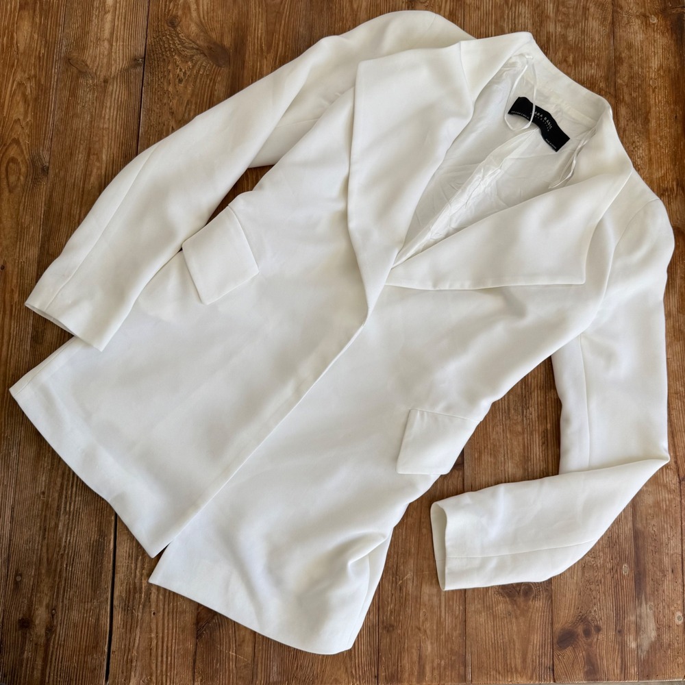 Zara Basic Collection White Open Front Draped Lap… - image 4